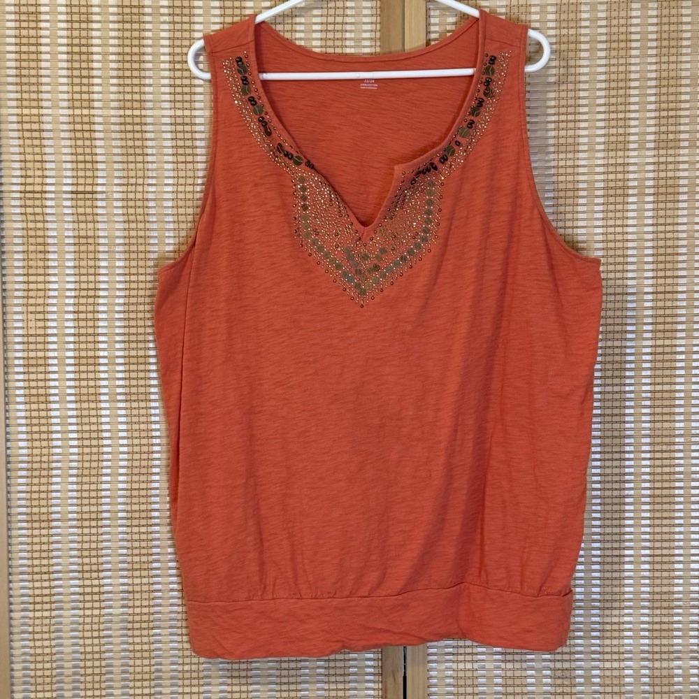 LANE‎ BRYANT Womens 22/24 Tank Top Orange Beaded Western Casual Cottagecore